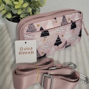 The Gold Blush Pink Tree Print Crossbody Phone Wallet RFID Protected